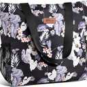 Buringer Large Waterproof Beach Bag for Women Sandproof Tote Bag with Zipper and Pockets Pool Bag for Travel Gym Vacation (Floral)