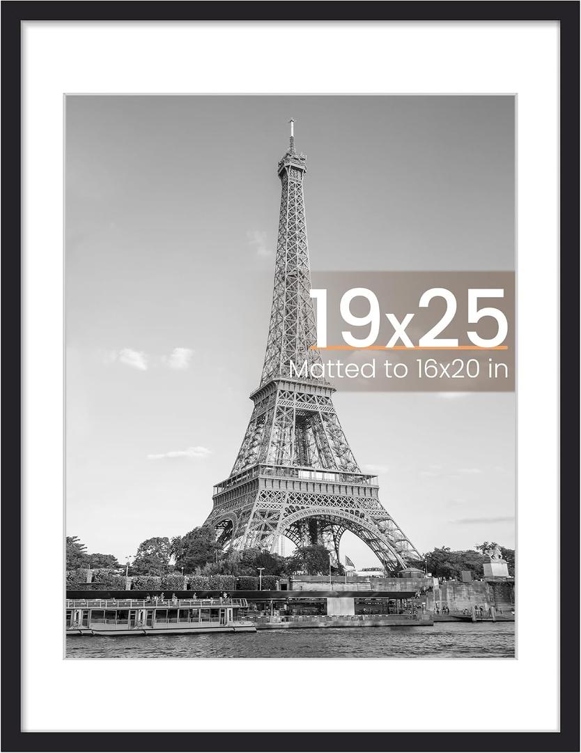 upsimples 19x25 Frame, Display Pictures 16x20 with Mat or 19 x 25 Without, Wall Hanging Poster Frames, Black, 1 Pack