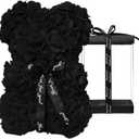DuHouse 10 inch Rose Bear Artificial Plant for Anniversary, Birthdays, Bridal Showers - Fully Handmade, Unique Gift Box (Black)