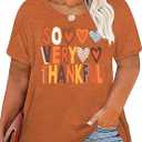 Women Plus Size Thanksgiving Shirt Thankful T Shirt Happy Thanksgiving Gift Tees Casual Fall Short Sleeve Tee Tops (XX-Large, Orange-001)