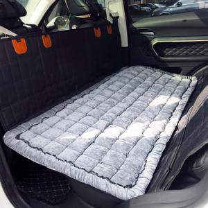 Backseat Pet Bed Mat, Plaid Dog Bed for Car Back Seat, Furry Dog Covers for Loveseats, Non-Slip Travel Pet Mat, Custom Fit for Backseat Extenders and Seat Covers (Grey, 24.8x54 inch)