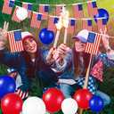 2 x 4th of July Decorations 33ft American String Flags Banner+ 10Pcs Handheld USA Stick Flag+ 30Pcs Red White Blue Balloons+2 Sheet Stickers Party Decor for 4th of July America Patriotic Day Memorial Day