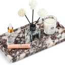 Natural Marble Vanity Tray - Moujings Genuine Marble Perfume Tray for Bathroom Decor, Stone Bathroom Vanity Organizer Tray for Kitchen Counter, Candles, Jewelry, Coffee, Makeup, Key (10.6" x 5.5" x 0.8", Rectangle Purple)