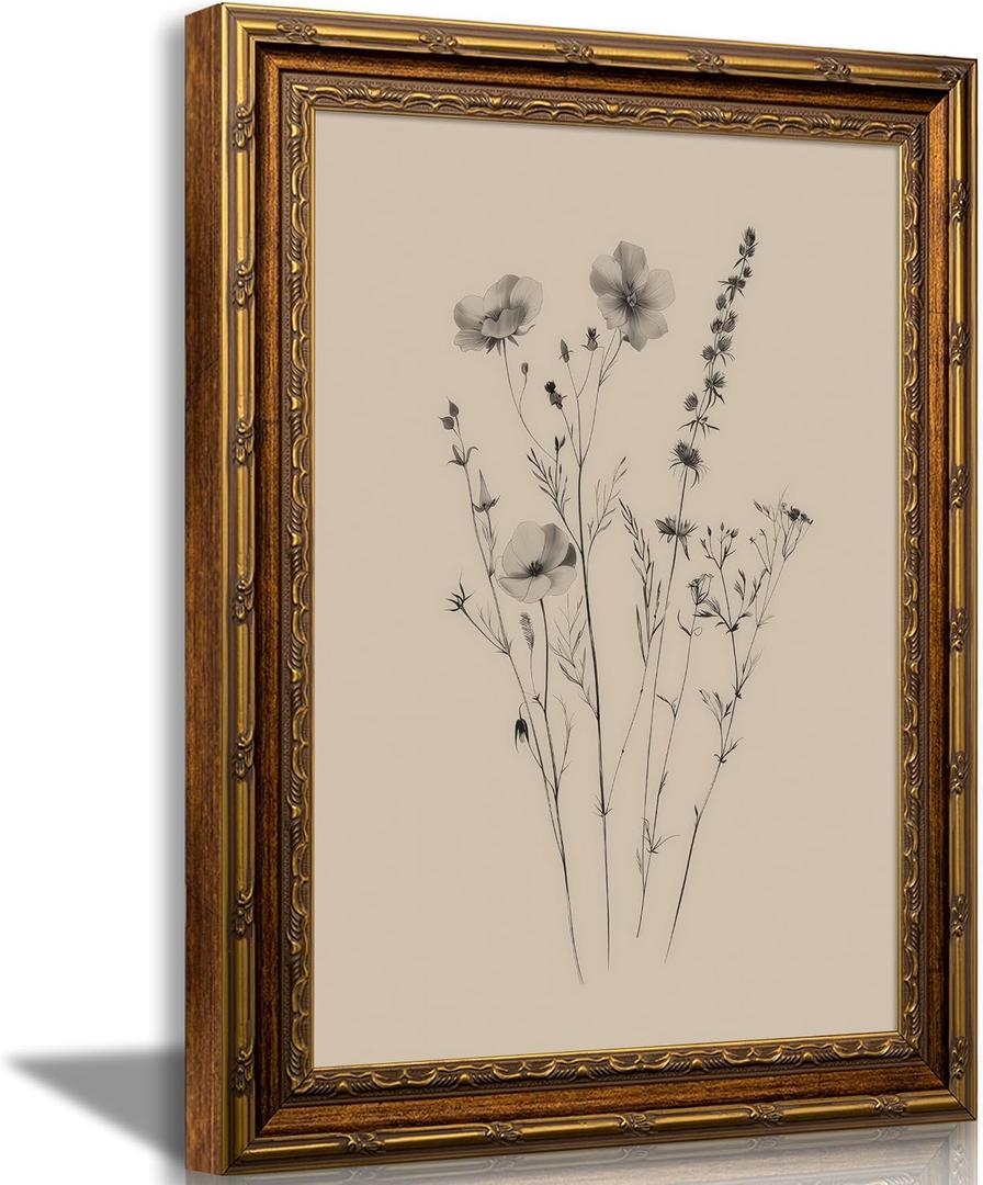 SKZMBNT Vintage Gold Framed Wildflower Wall Art Sketches Botanical Prints, 24"L x 16"W
