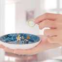 2 x Jewelry Ring Dish Tray Boho Ceramic Decorative Trinket Dish Organizer for Rings Earrings Necklaces Bracelet Watch Keys Plate Small Round Ring Holder Gift for Women Engagement (Blue)