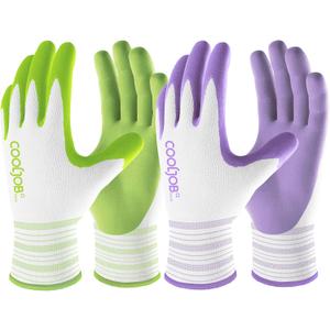 COOLJOB 6 Pairs Gardening Gloves for Women Ladies, Breathable Rubber Coated for Yard Garden, Outdoor Indoor Protective Work, Medium Size, Lavender Purple & Apple Green