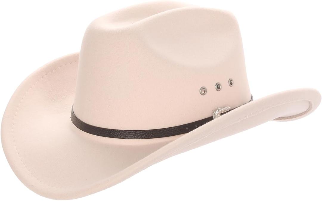 Vintage Western Cowboy hat, Felt hat with Ventilation Holes and Buckle Strap Design, Shiny Unisex Rodeo Fedora hat