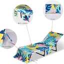 Beach Lounge Chair Towel Cover,Soft Microfiber Chaise Lounge Towel Cover Patio Pool Chairs Cover with Side Pockets,80" x 26" Chair Cover for Beach/Pool Sunbathing (Palm Leaves)