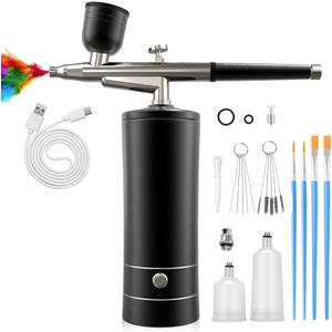 Airbrush Kit with Compressor, Bornbyme Airbrush for Nails Paint Sprayer DIY Air Brush Spray Gun for Painting, Ombre Nails, Makeup, Cake Baking, Barber and Tattoo, Black