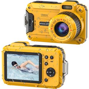 Underwater Camera, 2.7K 56MP 33FT Waterproof Digital Camera with 6X Optical Zoom & 4X Digital Zoom 2.8" IPS Screen, Ideal for Snorkeling, Swimming and Outdoor Adventures with 32G Card (Ginger)
