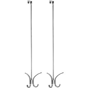 mDesign Modern Metal Long, Easy Reach Over-The-Door 4 Prong Hanging Storage Organizer Hook to Hang Jackets, Coats, Robes, Clothing, Hats, Scarves, Purses, Leashes, Towels, 24" Tall, 2 Pack - Chrome