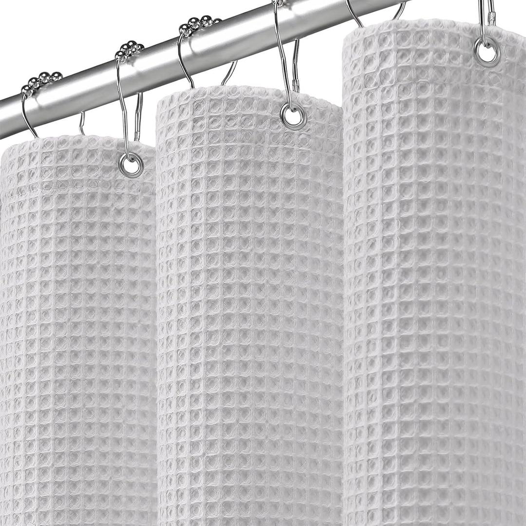 Waffle Weave Shower Curtain - Light Grey Cotton Fabric Texture Heavyweight Shower Curtains for Bathroom,Washable,72Wx72L