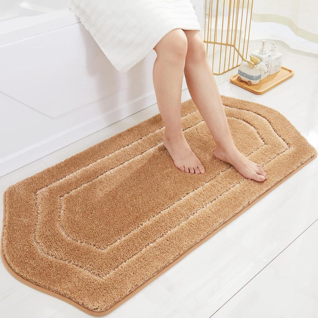 COSY HOMEER Extra Thick Bath Linen Sets Rugs for Bathroom - Anti-Slip Bath Mats Soft Plush 100% Strong Polyester Living Room Bedroom Water Absorbent(Beige,24x48 - Inches)
