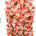 HyeFlora Artificial Fake Fall Hanging Flowers for Outdoor Decor, 2PCS Faux Silk Morning Glory Hanging Plants Mums Vine for Home Garden Wall Party Indoor Outside Decoration (Fall Orange+Light Orange)