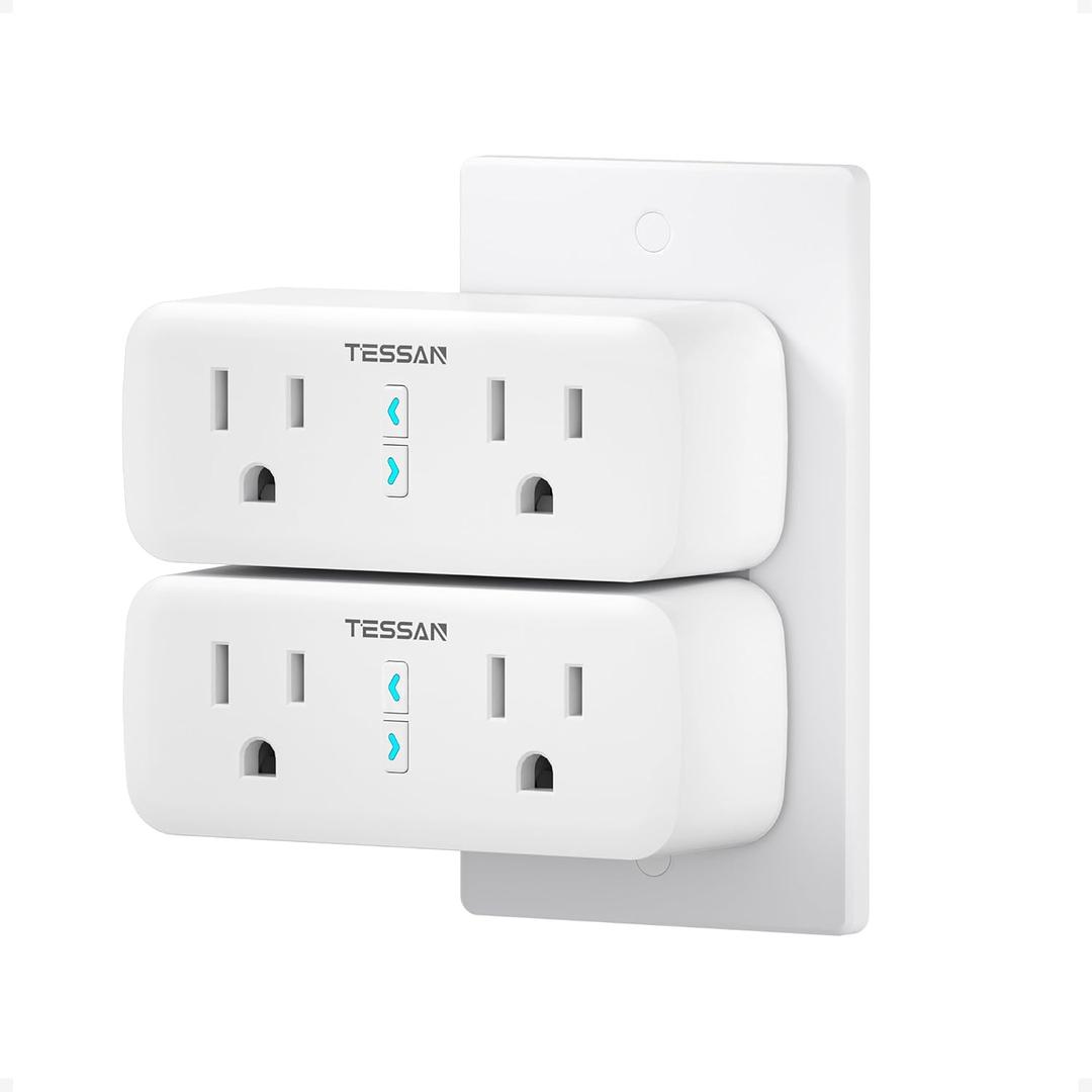 TESSAN 2 Pack Smart Plug, WiFi Smart Outlet with Dual Sockets, Compatible with Alexa and Google Home, Remote Control Outlet with Timer Function, Voice Control, Surge Protection, 2.4GHz WiFi Only