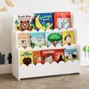 SpaceAid 3-Tier Scalloped Bookshelf, Montessori Bookcase for Toddlers, Wooden Book Shelf Organizer Display Furniture for Kids Rooms, Playroom, Nursery and Classroom, White