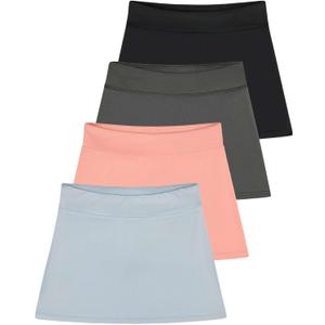 Real Essentials 4 Pack: Girls' Active Athletic Skort - Tennis Golf Skirt for Kids with Shorts Lining (4-16) (S)