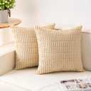 Aegero Pack of 2 Corduroy Decorative Throw Pillow Covers 18x18 InchSoft Boho Striped Pillow Covers Modern Farmhouse Home Decor for Sofa Living Room Couch Bed(Beige)