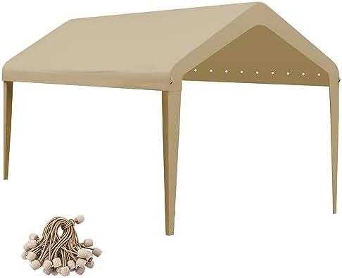 GOTRUTH 12x20 Canopy Replacement Cover, Carport Replacement Canopy Top Cover for 10' x 20' Frame, 800D Heavy Duty Waterproof & UV Protected Car Canopy with Ball Bungees (Frame is not Included) (Beige)
