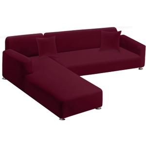 Sectional Couch Covers 2-Piece Softness L Shaped Sofa Cover Super Stretch L-Type Couch Slipcover with 2Pcs Pillowcases Sofa Slipcover 3 Seater + 3 Seater Furniture Protector (Burgundy)