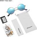 2 x Gleyemor Polarized Round Sunglasses for Men Women Hippie Small Circle Glasses Red Yellow Lenses (Silver/Blue Mirror)