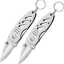 Mini Keychain Knife, 2pcs Small Folding Pocket Knives with Liner Lock, 1.6 Inch Blade, Every Day Carry Tool for Father's Day Gift (Silver)