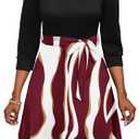 Women's Stripe Casual Dress V Neck Color Block Printed 3/4 Sleeve High Waist Midi A-Line Wrap Dresses with Sash, Size 3XL