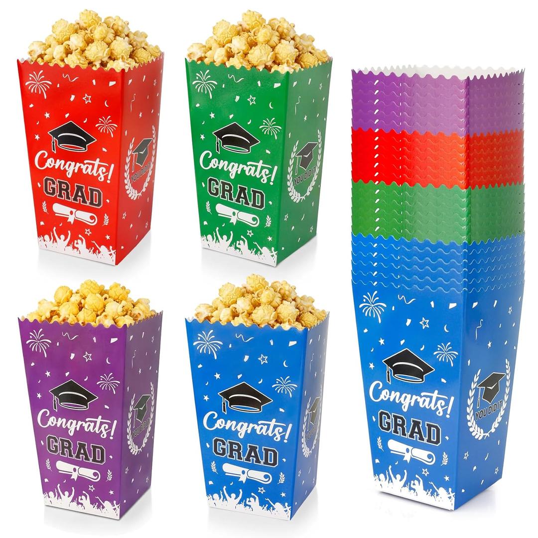 jeowicti 24 Pcs Graduation Popcorn Boxes Grad Party Favors Supplies Table Decor 2026 Graduation Decorations Candy Goodie Boxes Popcorn Bucket Bags Containers