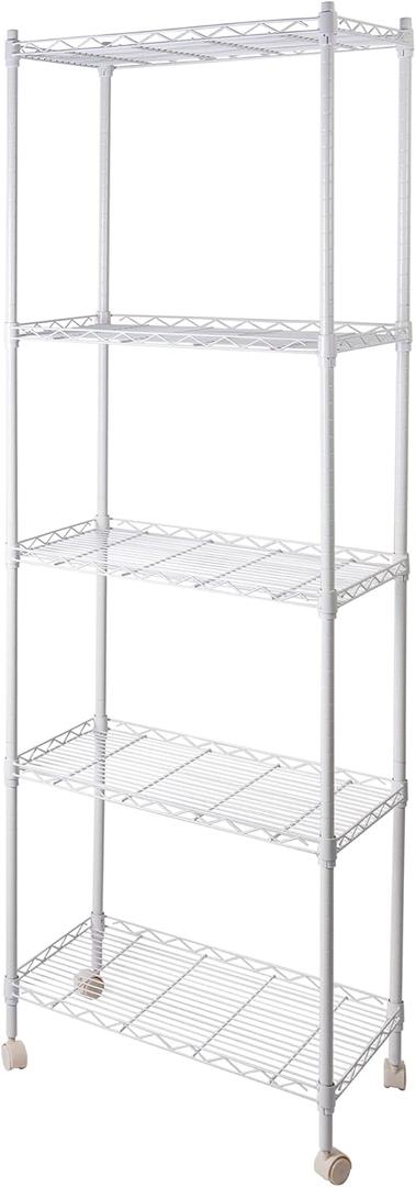 JS HANGER Wire Shelving Unit with Wheels, 5-Tier Heavy Duty Height Adjustable Rolling Metal Shelves for Storage, 550 lbs Capacity, 23.23''W X 13.4''D X 71''H, White