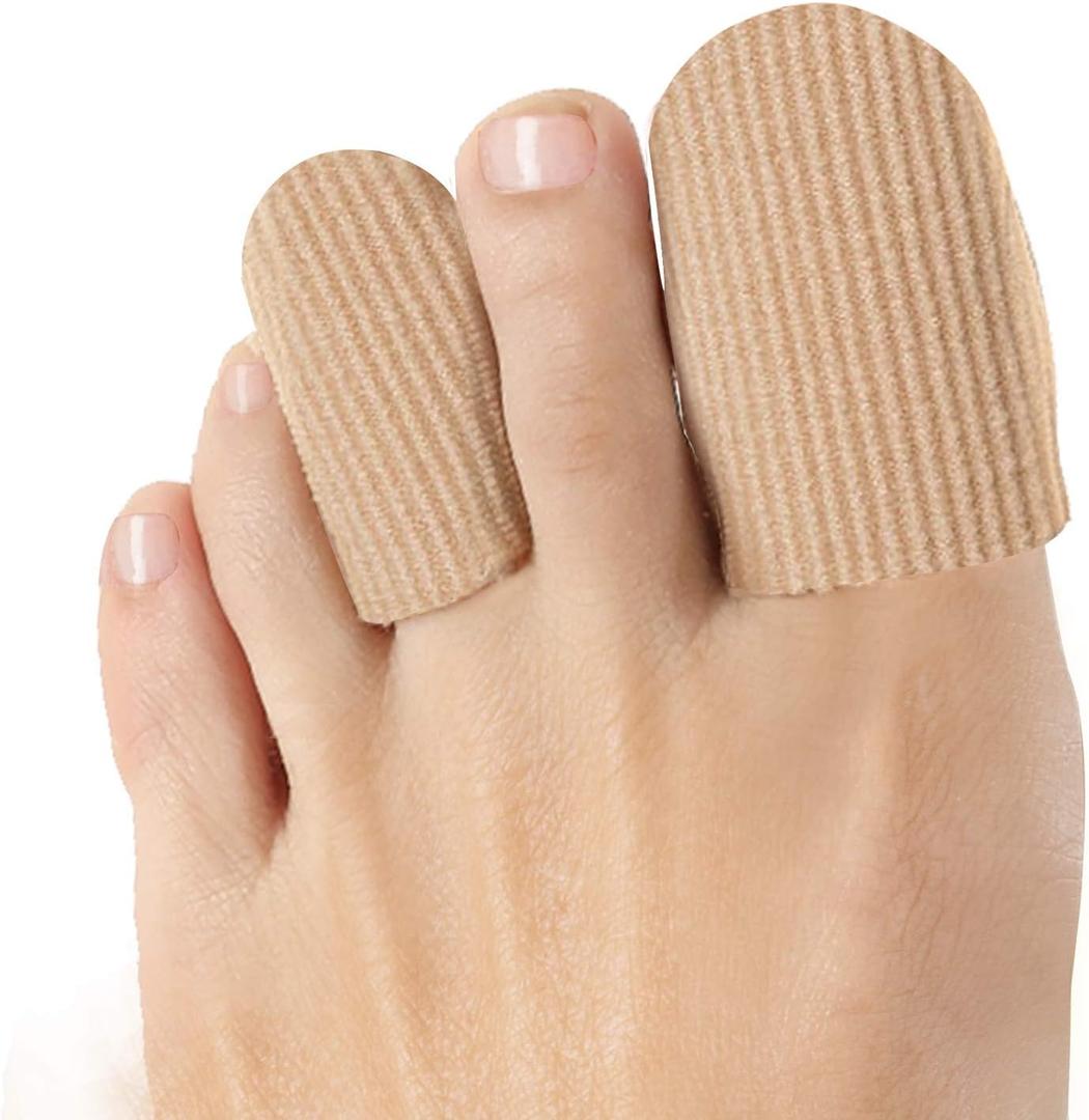 Welnove 10Pack Toe Caps Closed Toe Surface Fabric Sleeve Protectors with Gel Lining, Prevent Pain Relief for Corns, Blisters and Ingrown Toenails (Size Large + Size Medium) (Beige - 4 Large + 6 Medium)