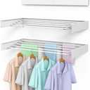 Laundry Drying Rack Collapsible, Wall Mounted Clothes Drying Rack, Space Saving Drying Rack for Laundry, 40" Wide, 16.5 Linear Ft, 5 Aluminum Rods, 60 lb Capacity (White 40")
