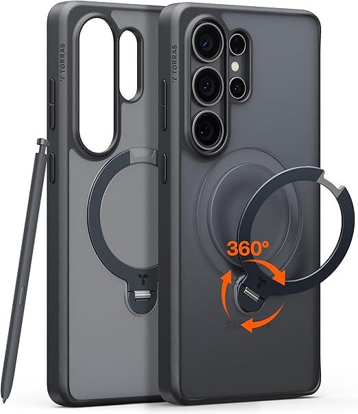 TORRAS Q3 Spin for Samsung Galaxy S26 Ultra Case with 360 Magnetic Stand, Compatible with Magsafe, 4X MilitaryGrade Shockproof S26 Ultra Phone Case with Kickstand, Translucent Frosted Black