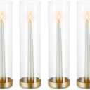 NUPTIO Hurricane Glass Candle Holders: 6 Pcs Gold Metal Taper Candlesticks Holder with 11.81 inch Long Clear Bottomless Cylinder Cover Stands for Wedding Anniversary Bridal Shower Table Centerpiece