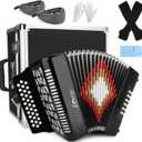 Horse 31 Key Accordion,12 Bass 3-Row G/C/F Diatonic Accordions Instruments for Adults with Thicked Suitcase and Straps, 31 Keys Button Acorden Acordeones Para Adultos For Beginners to Professionals