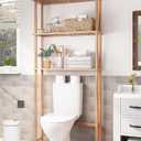 Over The Toilet Storage Shelf Bamboo, 3-Tier Over Toilet Organizer Rack, Freestanding Above Toilet Shelf for Bathroom, Laundry, Space Saver, Natural Color