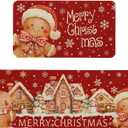 Merry Christmas Kitchen Rugs Set of 2 Non-Slip Christmas Gingerbread Kitchen Mats for Floor Winter Xmas Holiday Low-Profile Washable Home Decor Rug 17x47 Inch and 17x29 Inch (1'5" x 3'11" (Rectangular))