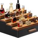 Wooden Cologne Organizer for Men 4 Tier of Perfume Display Holder of Drawer & 2 Hidden Compartments Larger Storage Space Mens Perfume Organizer Shelf Stand,Gift for Man (4T-Black Walnut)