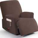 3 Pieces Stretch Recliner Chair Covers - Striped Pattern Slipcovers & Durable Furniture Protectors for Kids and Pets (1 Seater, Chocolate)