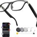 Smart Translation Glasses, AI Bluetooth Audio Eyewear with Real-Time Translator for 140+ Languages, Open-Ear Speakers & Mic for Business, Travel and Driving, Unisex, Black