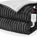 Electric Heated Throw Blanket - 50"x60" Fast Heating Bed Blankets with 6 Heating Levels & 4 Hours Auto Off, Soft Ribbed Flannel Sherpa, Over-Heated Protection ETL, Dark Gray