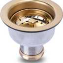 3-1/2 Deep Cup Kitchen Sink Drain Assembly, 304 Stainless Steel Construction with Fixed Post Basket and Long Extended Shank/CAS Approved and Venetian Gold Finish