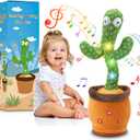 Christmas Dancing Talking Cactus Toy with Adjustbale Volume, Baby Toys Stocking Stuffers Boys Girls Funny Gifts, Interactive Mimicking Repeating Singing, Light Up Toys 6-12 12-18 Months with Songs