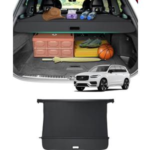 Powerty Cargo Cover for 2016-2024 2025 Volvo XC90 Accessories Trunk Cover Retractable Trunk Shielding Shade Cargo Luggage Cover Black