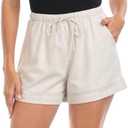 HDE Women's Linen Blend Drawstring Shorts High Waisted 4" Inseam Summer Shorts Khaki Sand - XL