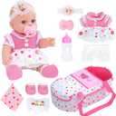 DONTNO 12 Inch Baby Doll with Bassinet Bed, Reborn Alive Doll Includes Clothes and Accessories, Bottles, Nipple, Diaper, Burp Cloth, First Baby Dolls for Toddlers 36 Months and Up