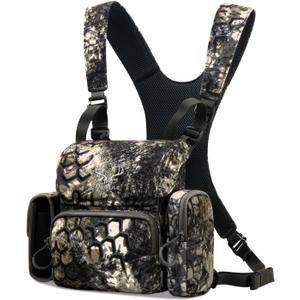 Binocular Harness Chest Pack: Waterproof Bino Case with Rangefinder Pocket for Birdwatching and Hiking (Large, Camo)