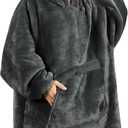 Catalonia Oversized Blanket Hoodie Sweatshirt, Wearable Sherpa Lounging Pullover for Adults Women Men (Grey)