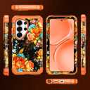 Casetego for Galaxy S26 Ultra Case,Three Layer Heavy Duty Sturdy Shockproof Protection Full Rugged Hard PC+Soft TPU Bumper Protective Girls Case for Samsung Galaxy S26 Ultra 5G 6.9 inch,Orange Flower