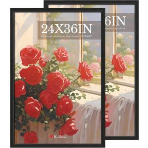 24x36 Poster Frame 2 Pack, Textured Black Solid Wood Picture Frame, Wall Hanging