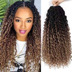 Ombre Goddess Locs Crochet Hair 18 Inch 8 Packs Faux Locs Crochet Hair for Women 3 Tone Boho River Locs Hair with Curly Ends (8 Packs 1B/30/27)